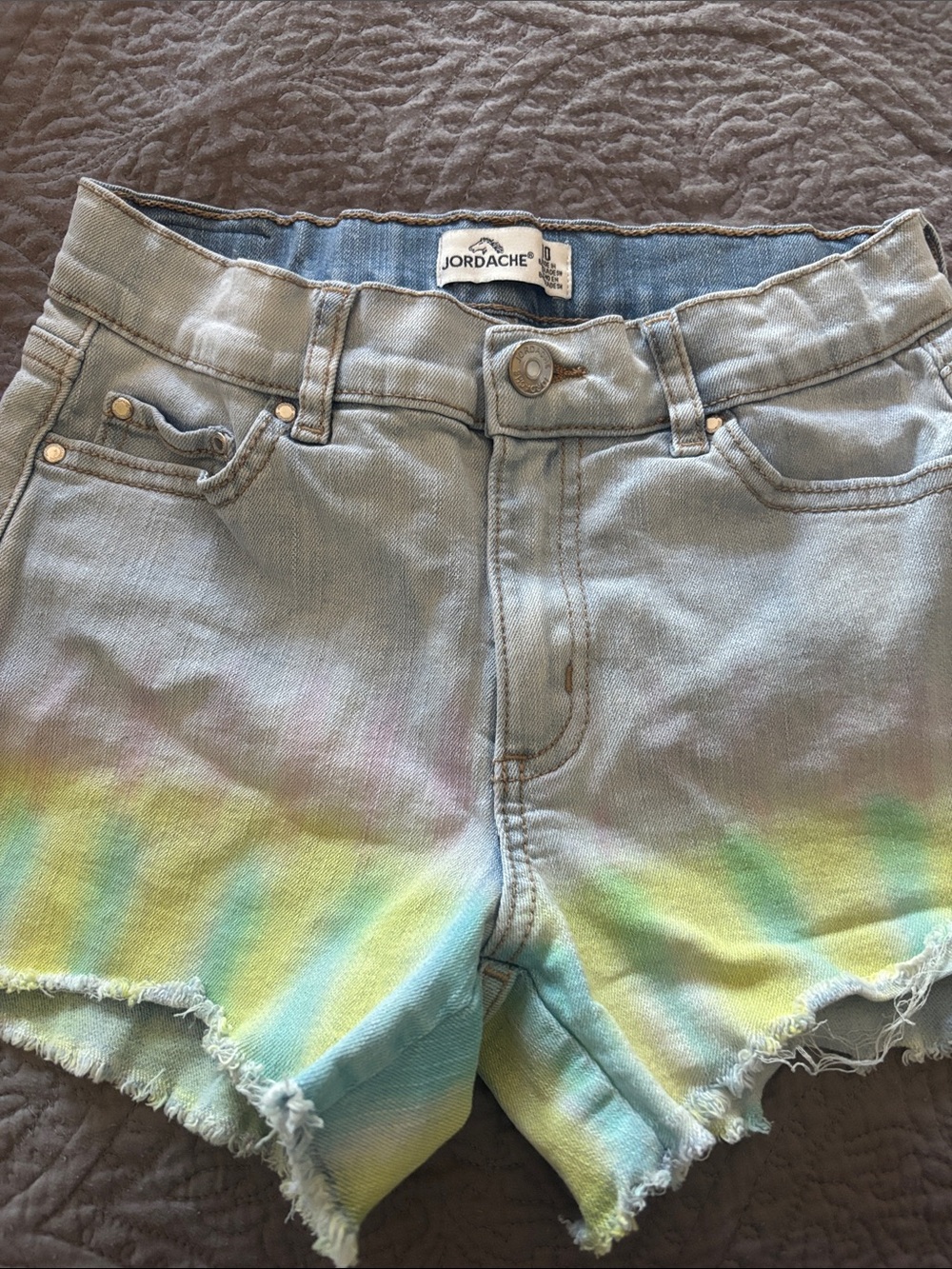Jordache Pastel Tie-Dye Denim Shorts - Blue, Yellow, Green